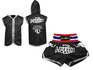 Kanong Hoodies and Boxing Shorts for Muay Thai Boxing : Model 125 Black