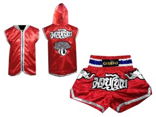Kanong Hoodies and Boxing Shorts for Muay Thai Boxing : Model 125 Red