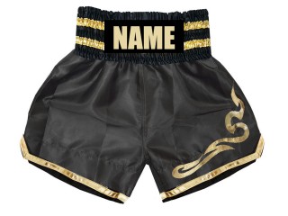 Customized Kids Black Boxing Shorts with Name or Text : KNBSH-001