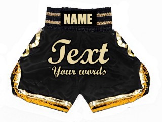 Personalized Boxing Shorts, Customize Boxing Trunks : KNBSH-023-Black-Gold