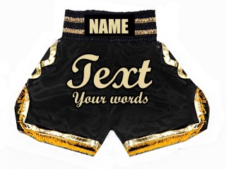 Personalized Kids Boxing Shorts : KNBSH-023-Black-Gold