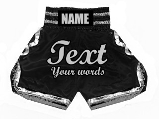 Personalized Kids Boxing Shorts : KNBSH-023-Black-Silver