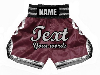 Personalized Boxing Shorts, Customize Boxing Trunks : KNBSH-023-Maroon-Silver