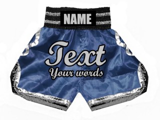 Personalized Boxing Shorts for Kids : KNBSH-023-Navy-Silver