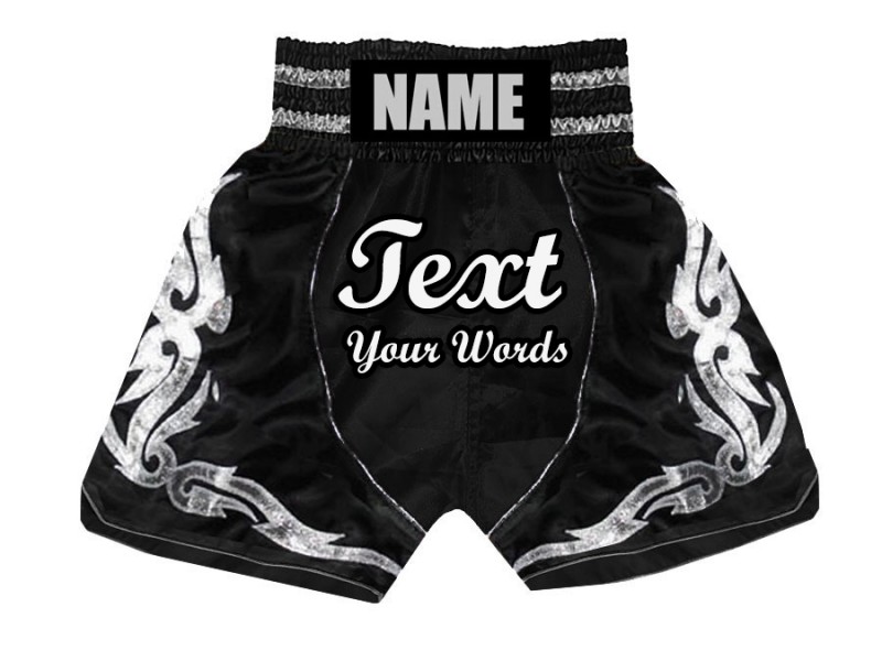 Personalized Boxing Shorts, Customize Boxing Trunks : KNBSH-024-Black