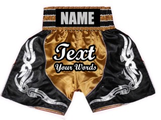 Personalized Boxing Shorts, Customize Boxing Trunks : KNBSH-024-Gold-Black