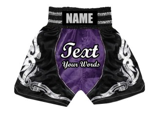 Personalized Boxing Shorts, Customize Boxing Trunks : KNBSH-024-Purple-Black