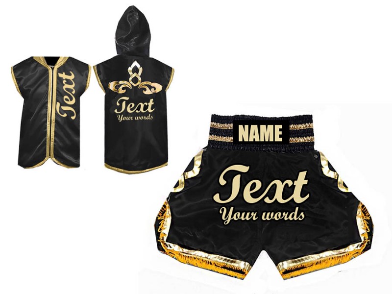Kanong Custom Boxing Hoodies and Boxing Shorts : Black/Gold