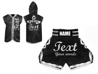 Kanong Custom Boxing Hoodies and Boxing Shorts uniforms : Black/Silver