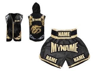 Kanong Custom Boxing Hoodies and Boxing Shorts uniforms : Black