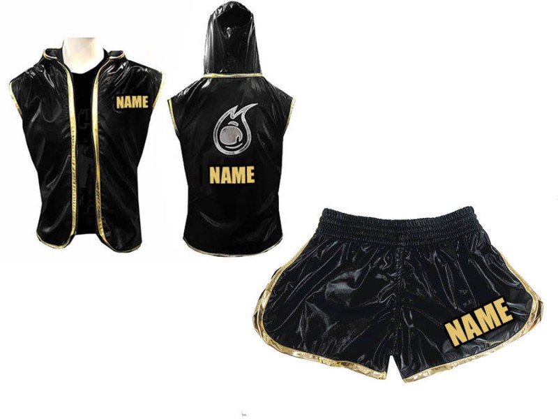 Custom Boxing Robe + Custom Boxing Shorts : Black/Gold