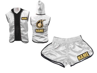 Kanong Custom Women Boxing Hoodies and Boxing Shorts : Silver