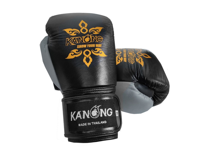 Kanong Real Leather Boxing Gloves : Black/Grey