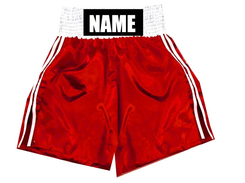 Personalized Red Boxing Shorts - Custom Boxing Trunks : KNBSH-018