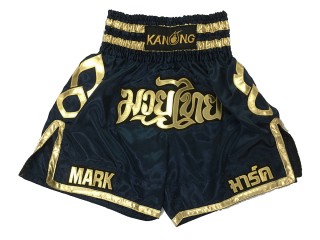 Custom Black Boxing Shorts , Customize Boxing Trunks : KNBXCUST-2001-Navy