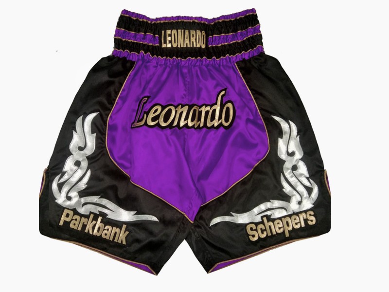 Custom Boxing Shorts, Customize Boxing Trunks : KNBXCUST-2035-Purple-Black