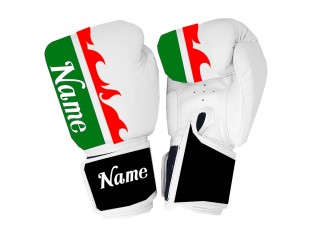 Customize White Boxing Gloves - Green and Red Flame  : KNGCUST-054
