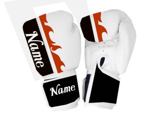 Customize White Boxing Gloves - Black and Red Flame  : KNGCUST-055