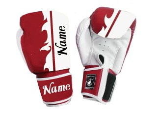 Custom Red with white flame Boxing Gloves : KNGCUST-056