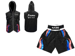 Kanong Custom Boxing Hoodies and Boxing Shorts : Black / Stripes