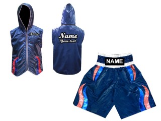 Custom Boxing Robe + Kids Muay Thai Shorts : Navy Lai Thai