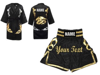 Kanong Custom Boxing Gown and Boxing Shorts uniforms : Black/Gold