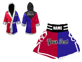 Kanong Custom Boxing Gown and Boxing Shorts uniforms : Black/Blue/Red
