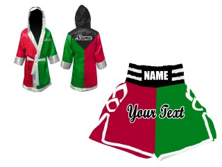 Kanong Custom Boxing Gown and Boxing Shorts uniforms : Black/Green/Red