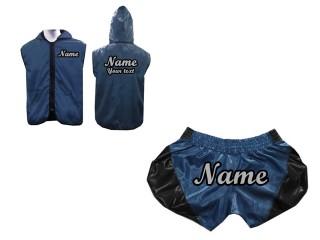 Kanong Hooded Jacket and Boxing Shorts for Muay Thai Boxing : Model 202 Retro Navy