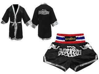 Kanong Boxing Robe and Thai Boxing Shorts for Fighters : Model 125-Black
