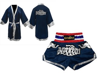 Kanong Boxing Robe and Thai Boxing Shorts for Fighters : Model 125-Navy