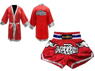 Kanong Boxing Robe and Thai Boxing Shorts for Fighters : Model 125-Red