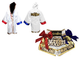 Kanong Boxing Robe and Thai Boxing Shorts : 128-White