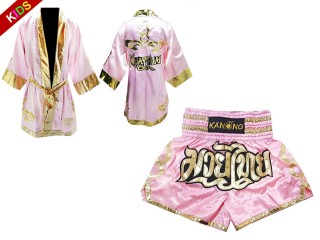 Kanong Boxing Robe and Thai Boxing Shorts for Fighters for Kids : Model 121-Pink